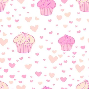 Cupcakes pattern background, Cute bakery pattern, Vector illustration. Stock Illustration
