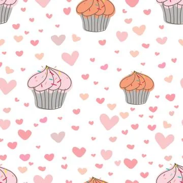 Cupcakes pattern background, Cute bakery pattern, Vector illustration. Stock Illustration