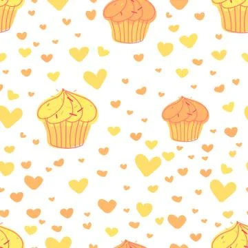 Cupcakes pattern background, Cute bakery pattern, Vector illustration. Stock Illustration