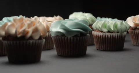 Cupcakes rotating close-up studio 4K Video stock 148447890