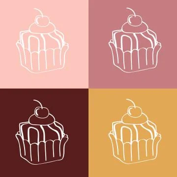 Cupcakes Seamless linear pattern イラスト素材