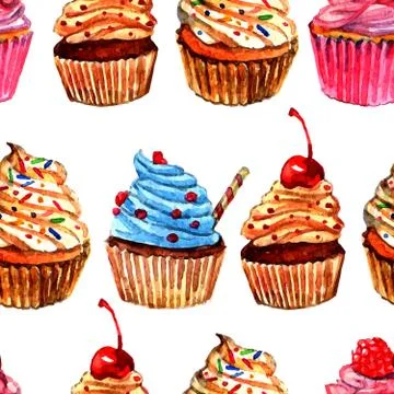 Cupcakes seamless pattern design Stock Illustration