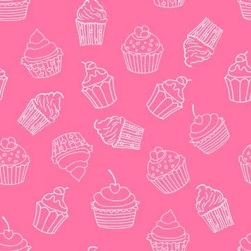 Cupcakes seamless pattern on pink background. Sweet pattern. Vector illustrat Stock Illustration
