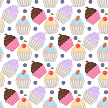 Cupcakes seamless pattern with polka dots Illustrazione stock