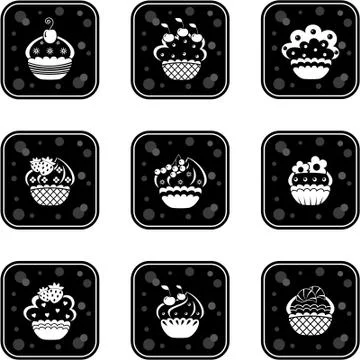 Cupcakes set icons Stock Illustration
