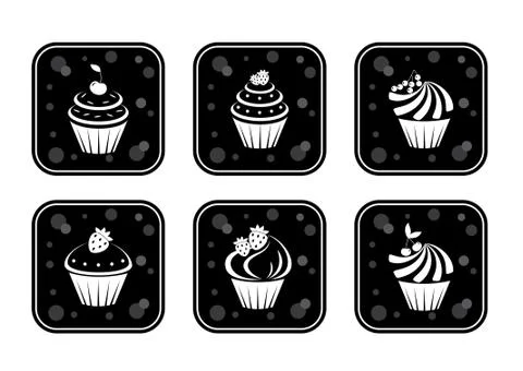Cupcakes set icons Stock Illustration