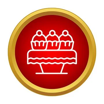 Cupcakes on table outline in red circle icon Stock Illustration