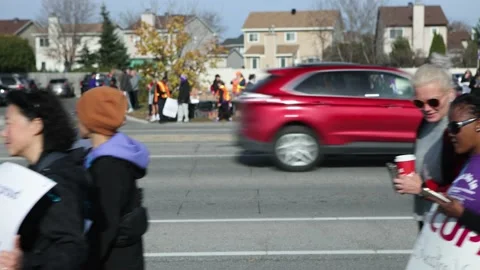 CUPE strike profile view of marchers. Ottawa, Ontario Canada. November 4th 2022. Stock-Footage 222137731
