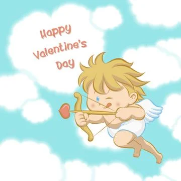 Cupid aiming with bow and arrow Stock Illustration