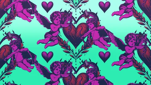 Cupid and Love Heart Pattern Stock Footage 265169134