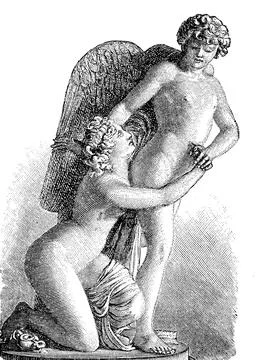 Cupid and Psyche is a very common subject in the visual arts of antiquity and Stock Illustration