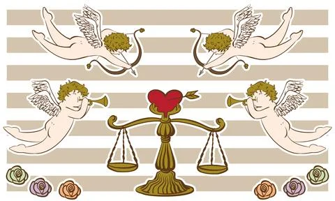Cupid and scale of love Stock Illustration