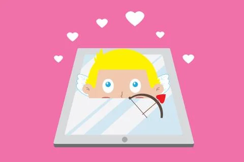 Cupid and tablet Stock Illustration
