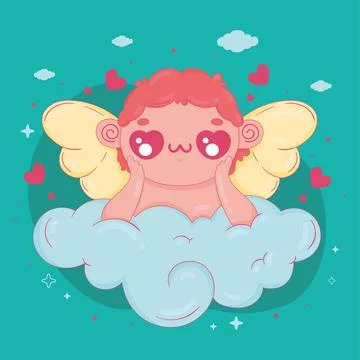Cupid angel lying in cloud Illustrazione stock