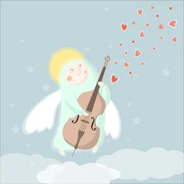 Cupid angel playing the cello vector illustration for Valentine day Stock Illustration