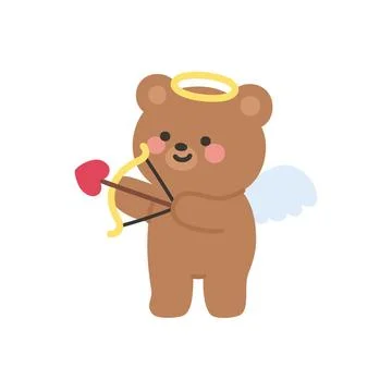 Cupid Bear Standing Aiming Heart Bow to the Left Side Stock Illustration