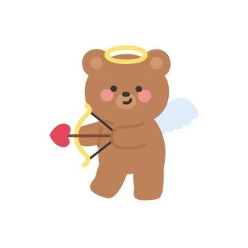 Cupid Bear Standing Aiming Heart Bow to the Left Side Stock Illustration