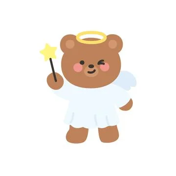 Cupid Bear Standing Holding Magic Wand with Star Illustrazione stock