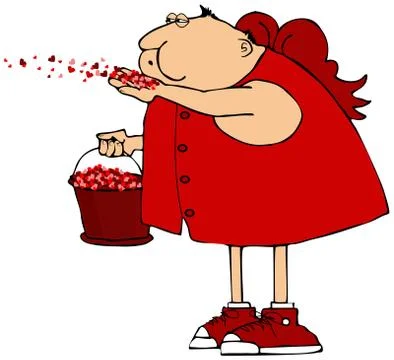 Cupid blowing hearts Stock Illustration