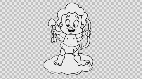 Cupid with bow and arrow. Black and white version. Stock Footage 64589499