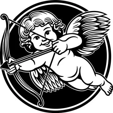 Cupid Bow and Arrow Thin Outline Icon Stock Illustration