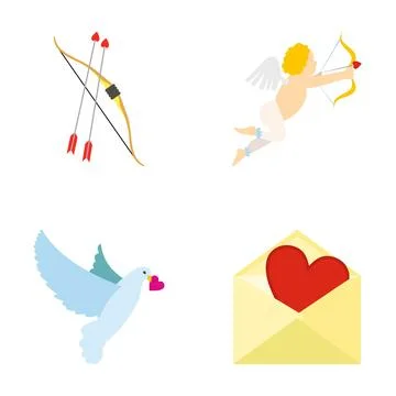 Cupid bow arrows dove envelope hearts love concepts flat Illustrazione stock
