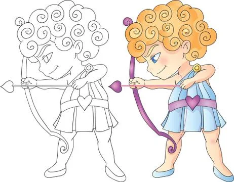 Cupid boy with bow and arrow aiming Valentine Day vector illustration Illustrazione stock
