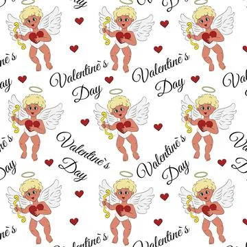 Cupid cheerful Seamless pattern with an aiming arrow from a bow with hearts. Illustrazione stock