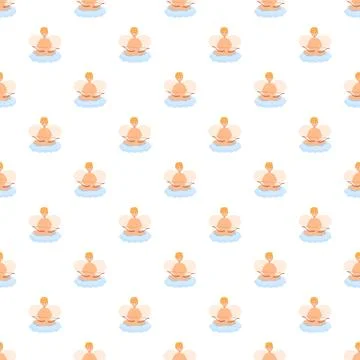 Cupid cherub angel floating on clouds pattern Illustrazione stock