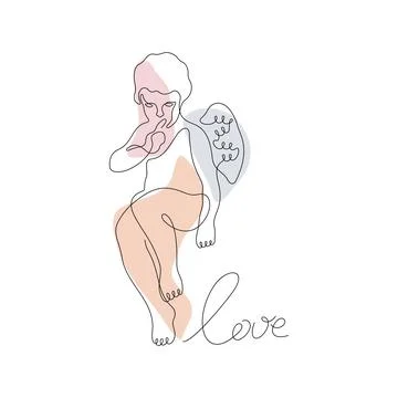 Cupid continuous line pastel vector illustration Stock Illustration