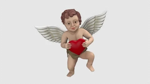 Cupid dancing with red heart - 3d render looped with alpha channel. Stock Footage 224425169