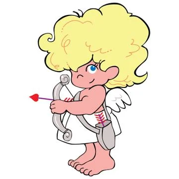 Cupid drawing standing with bow and arrow Stock Illustration