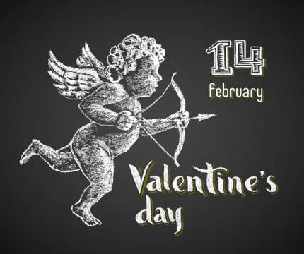 Cupid drawn on chalkboard Иллюстрация