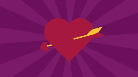Cupid flies and shoots from bow. Arrow pierced heart. Video valentine Video stock 101467917