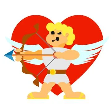 Cupid flying angel with a bow vector flat icons Stock Illustration