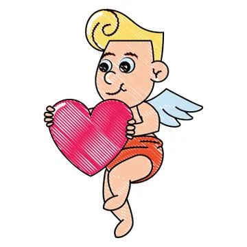 Cupid with heart scribble Stock Illustration