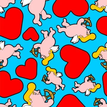 Cupid pattern seamless. Little angel cartoon background. Valentines Day ornam Stock Illustration