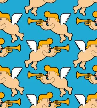 Cupid pattern seamless. Little angel cartoon background. Valentines Day ornam Stock Illustration