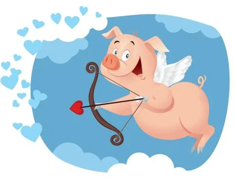 Cupid Pig Vector Cartoon Stock Illustration