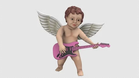 Cupid playing guitar - 3d render looped with alpha channel. Stock Footage 168273493