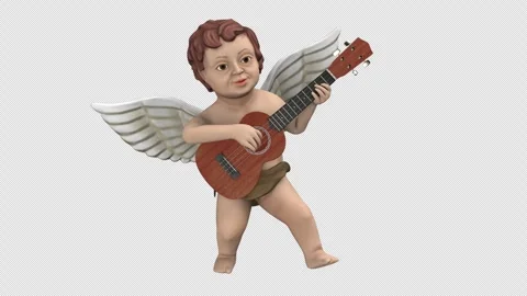 Cupid playing guitar - 3d render looped with alpha channel. Stock Footage 259687372