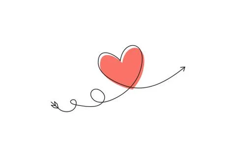 Cupid s arrow in the continuous drawing of lines in the form of a heart and the Stock Illustration