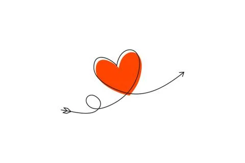 Cupid s arrow in the continuous drawing of lines in the form of a heart and the Stock Illustration