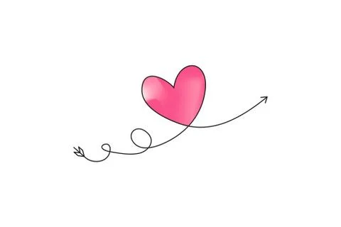 Cupid s arrow in the continuous drawing of lines in the form of a heart with Stock Illustration