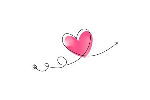 Cupid s arrow in the continuous drawing of lines in the form of a heart with Stock Illustration