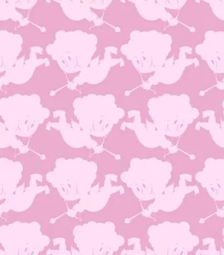 Cupid seamless pattern. Romantic background of little angels. Silhouettes of  Stock Illustration