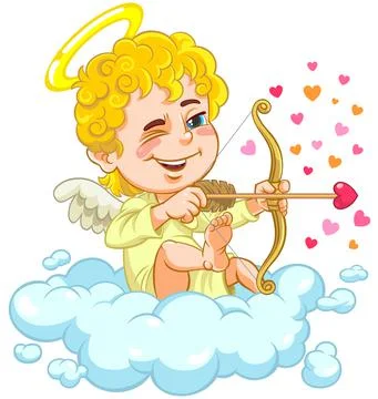 Cupid Shooting With Bow. Stock Illustration