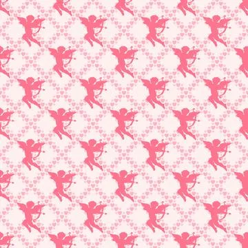 Cupid Silhouettes and Tiny Hearts Seamless Pattern Stock Illustration