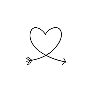 Cupid's arrow in the continuous drawing of lines in the form of a heart in a Stock Illustration