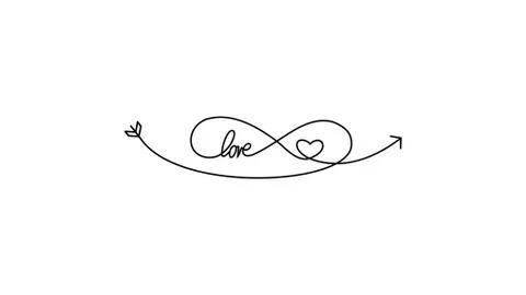 Cupid's arrow in the form of an infinity sign and heart and text love icon Stock Illustration
